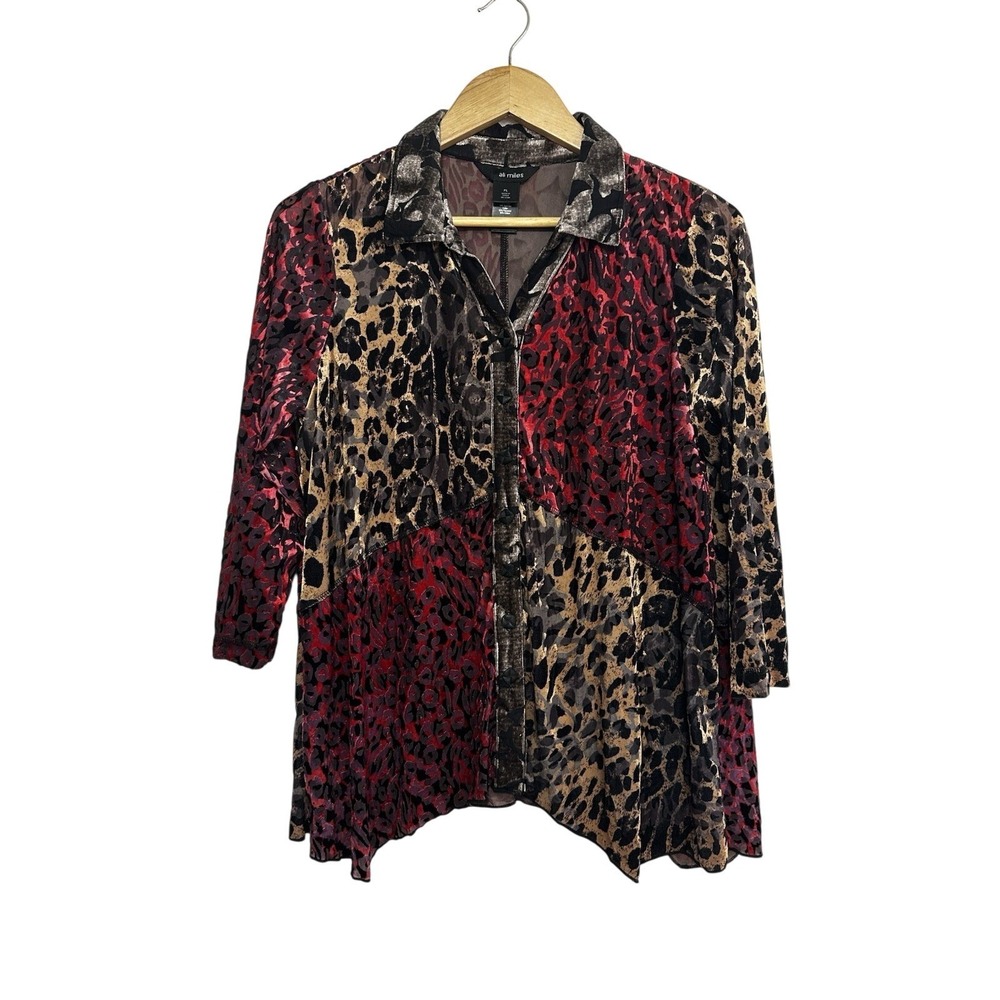 Ali Miles Burnout Velvet Top Womens Petite Large Dark Animal Print Boho Gothic